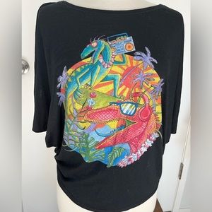 Curbside clothing, Rad Raptors
Multicolor on Heather Black Triblend Womens L
